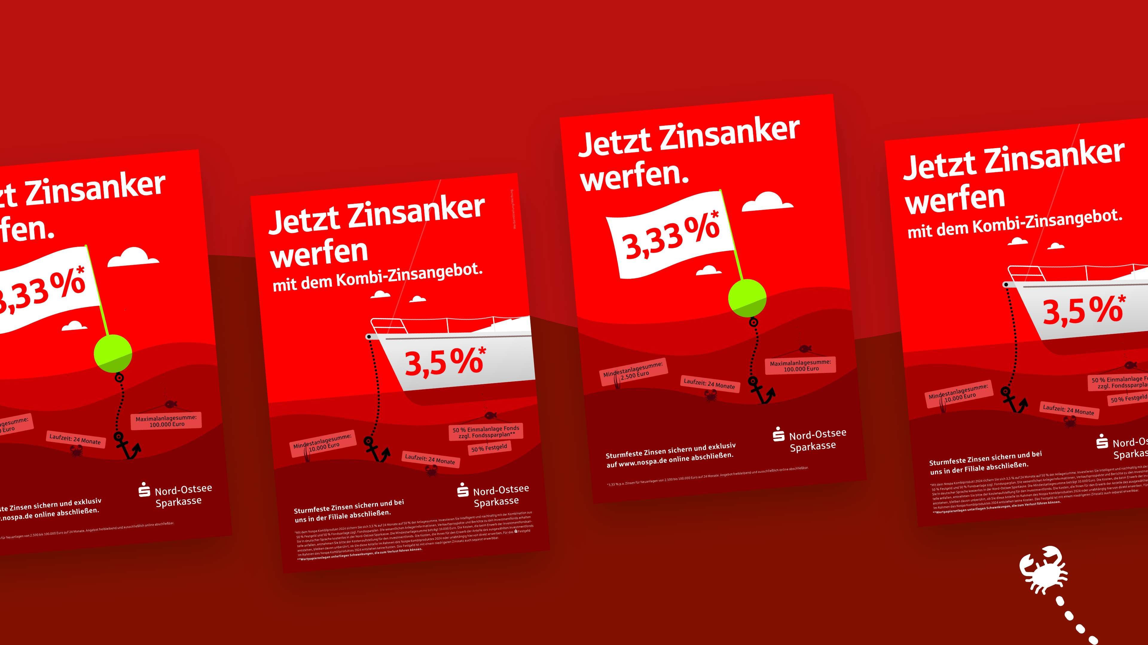 Neue Plakate zur Kampagne Zinsanker in vierfacher Ausführung