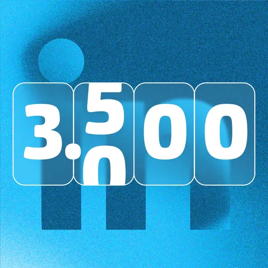 Neue LinkedIn-Bestmarke Blaue Grafik mit einer 3500