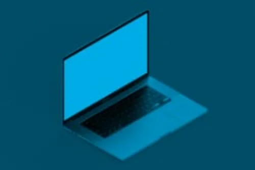 Offener Laptop mit blauem Overlay Offener Laptop mit blauem Overlay