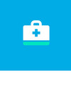 Grafikkachel: Arztkoffer auf blauem Hintergrund