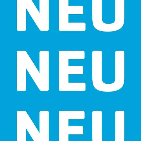 Newsletter Drei Mal 'NEU' in weiß auf blau
