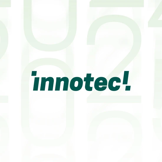Animierte Historie für innotec Quadratischer Zuschnitt des innotec!-Logo auf hellem Hintergrund