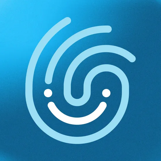 Unser Statementzu KI Blaue Grafik eines umgedrehten Fingerabdrucks mit lächelndem Gesicht