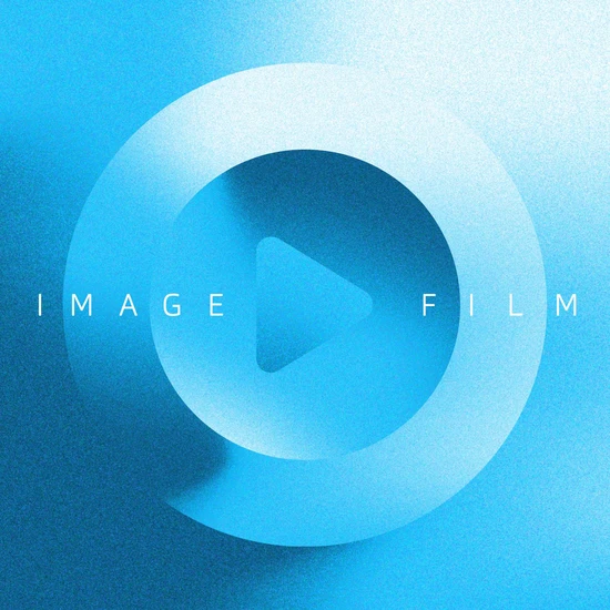 Imagefilme für Ihr Unternehmen Blauer Hintergrund, davor ein Icon mit einem Playknopf und einem Wort in weißer Schrift: Imagefilm