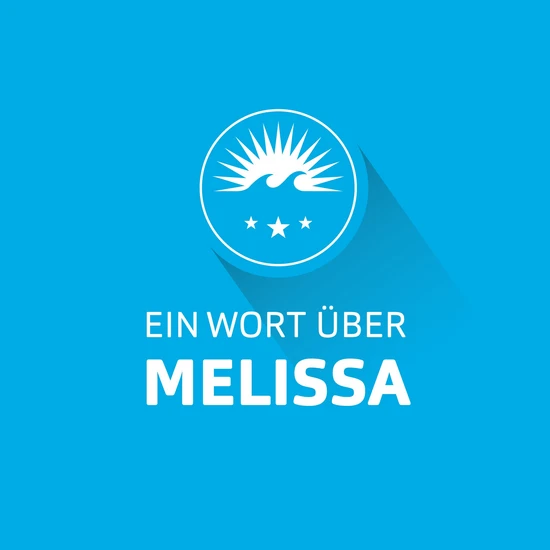 Ein Wort über Melissa Hellblaue Grafik mit dem Hochzwei Logo und dem Schriftzug Ein Wort über Melissa