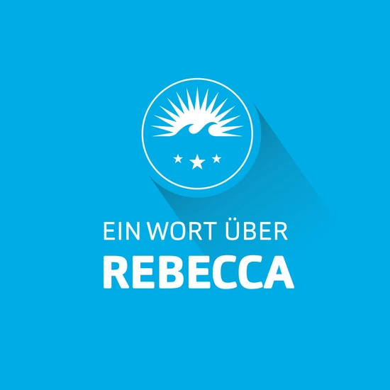 Ein Wort über Rebecca Blauer Hintergrund, davor das Hochzwei Logo und die Aufschrift: Ein Wort über Rebecca